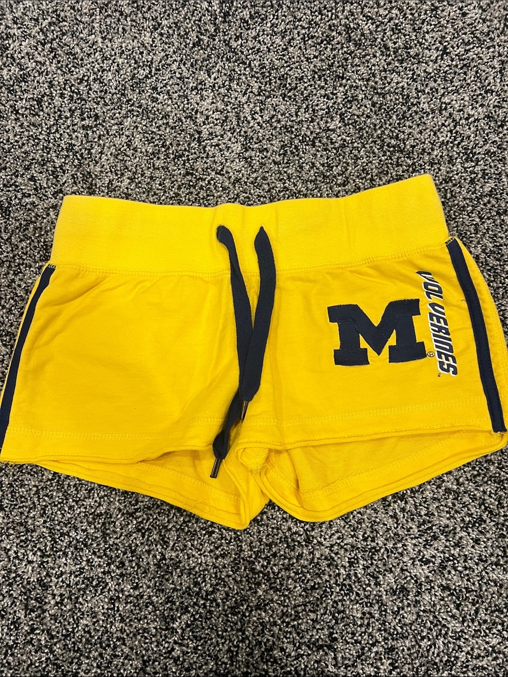 Women's Yellow Athletic Shorts with Navy 'M' Detail